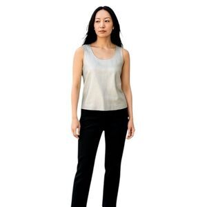 Martin Margiela Shimmer Sleeveless Top Scoop Neck Elegant Metallic Silver Medium